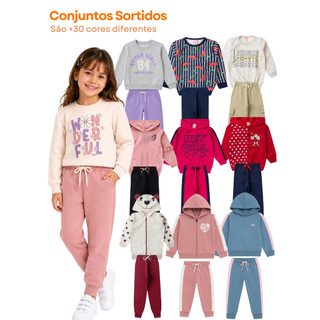 KIT 2, 4 ou 6 Peças Conjunto Infantil Menina Moletom Peluciado Quentinho Roupa de Bebê Sortido