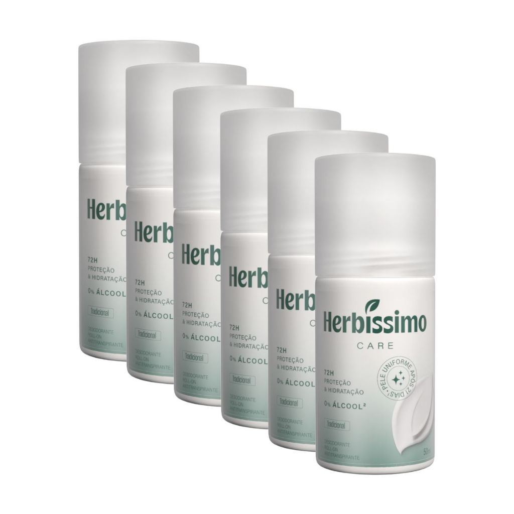 Kit Desodorante Roll-On Antitranspirante Herbíssimo Care Tradicional 50ml (6 unidades)