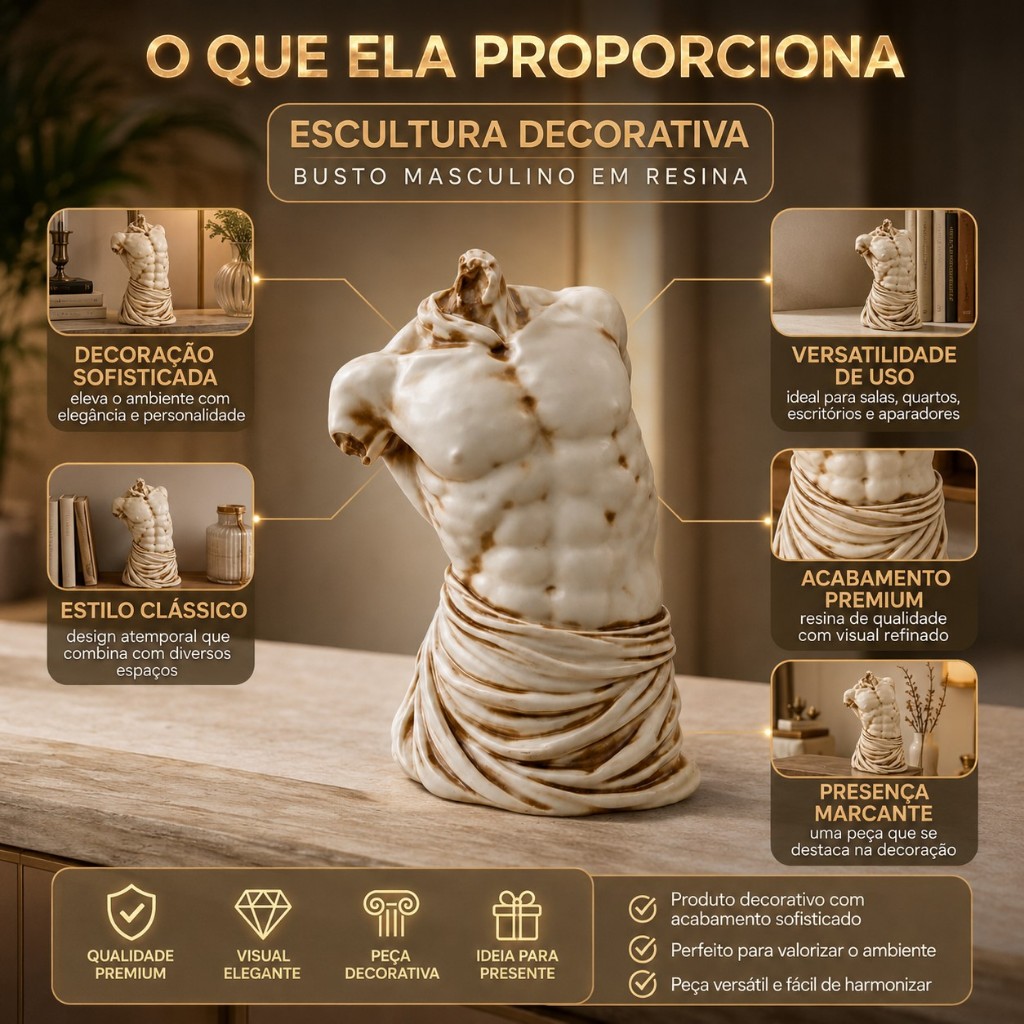 Busto Homem Com Tunica Torso Masculino Grego Branco