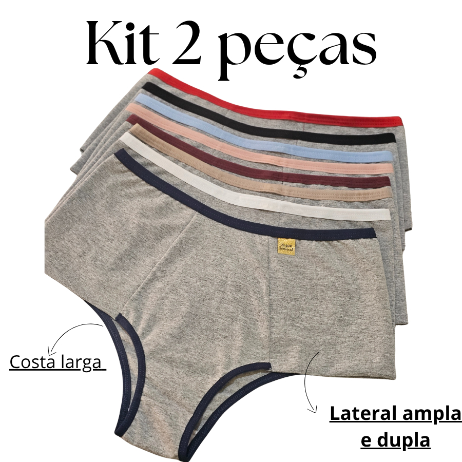 Kit 2 Calcinhas Plus Size Cintura Alta Lateral Larga Algodão Dupla Confortável Lingerie Feminina