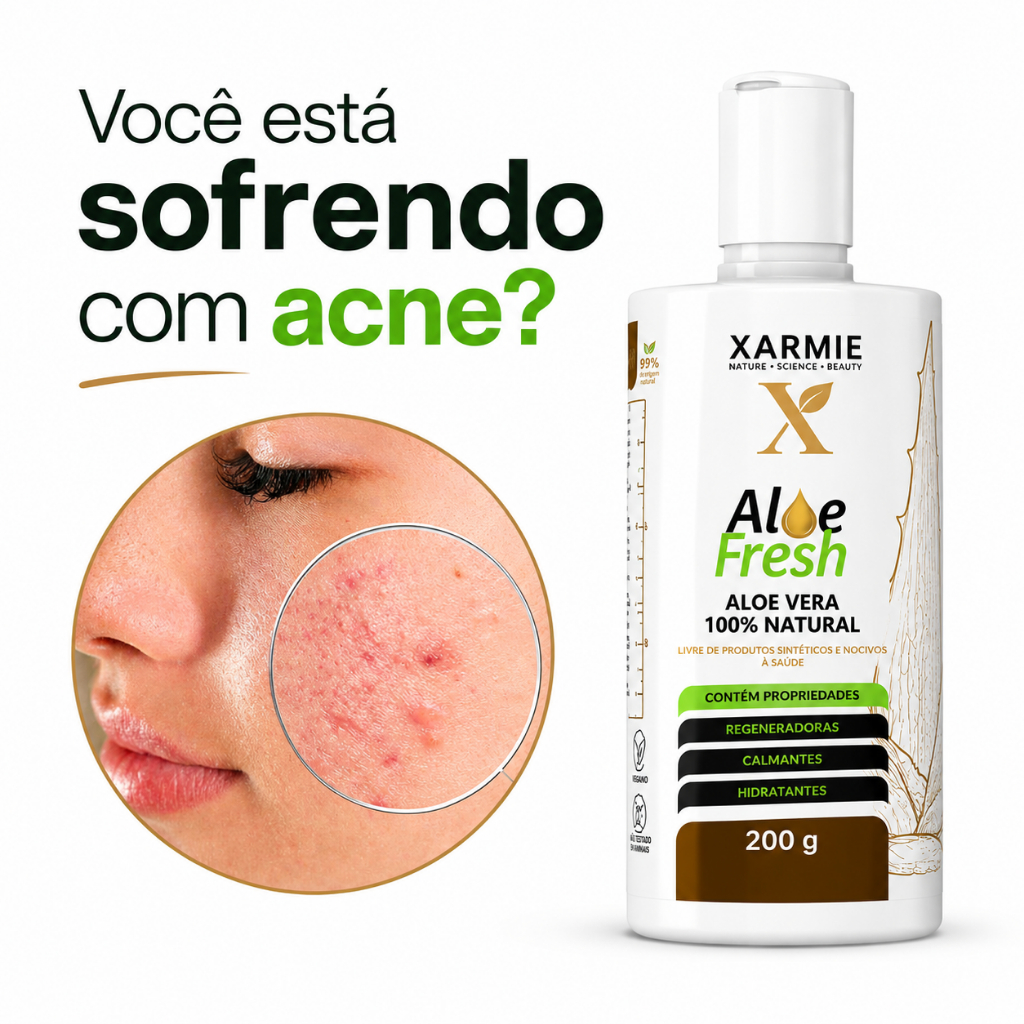 Gel de Babosa Aloe Fresh - Calmante para Espinhas e Vermelhidão | Hidratação Leve Pele Acneica e Sensível - 200ml