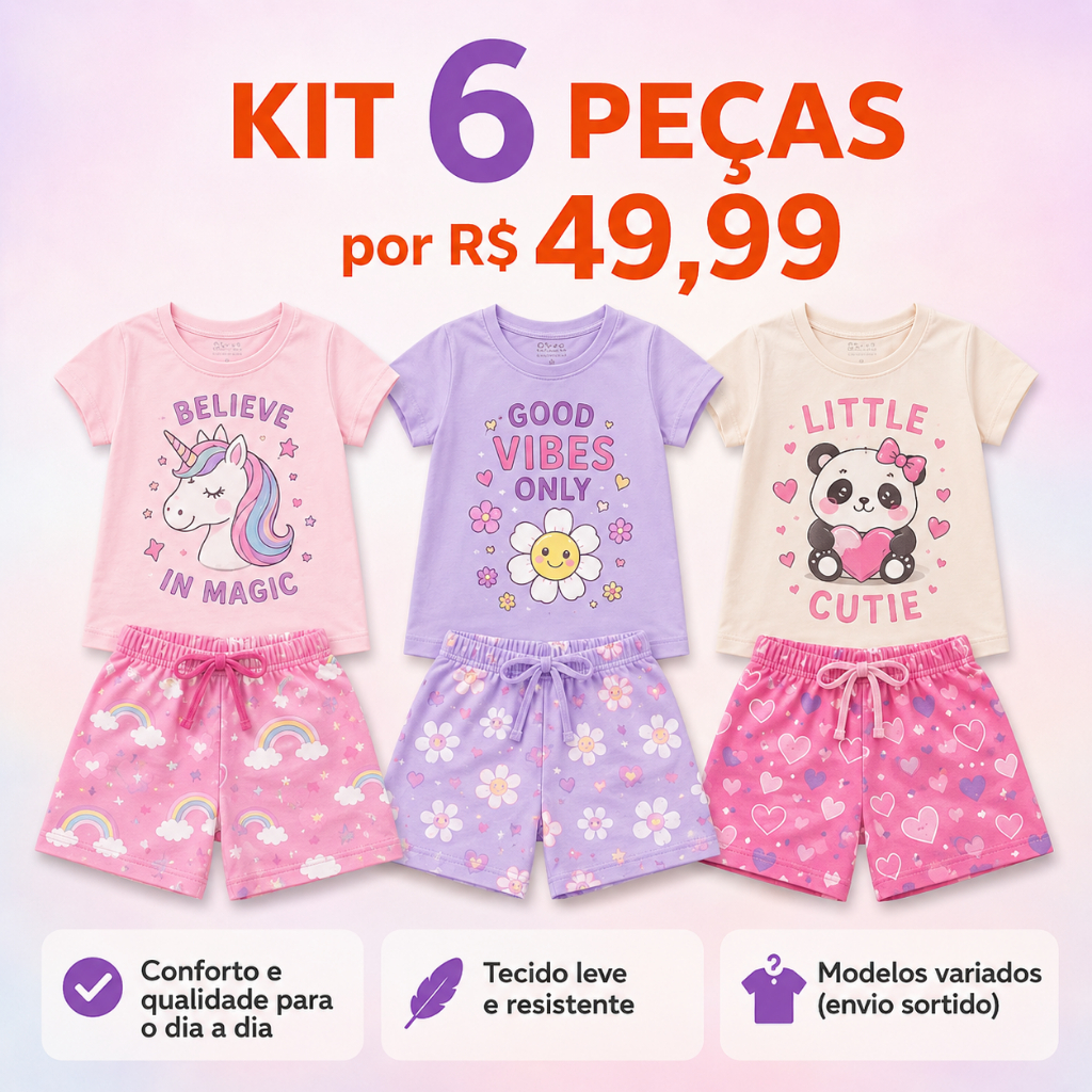 Kit Com 3 Conjuntos Meninas Infantil