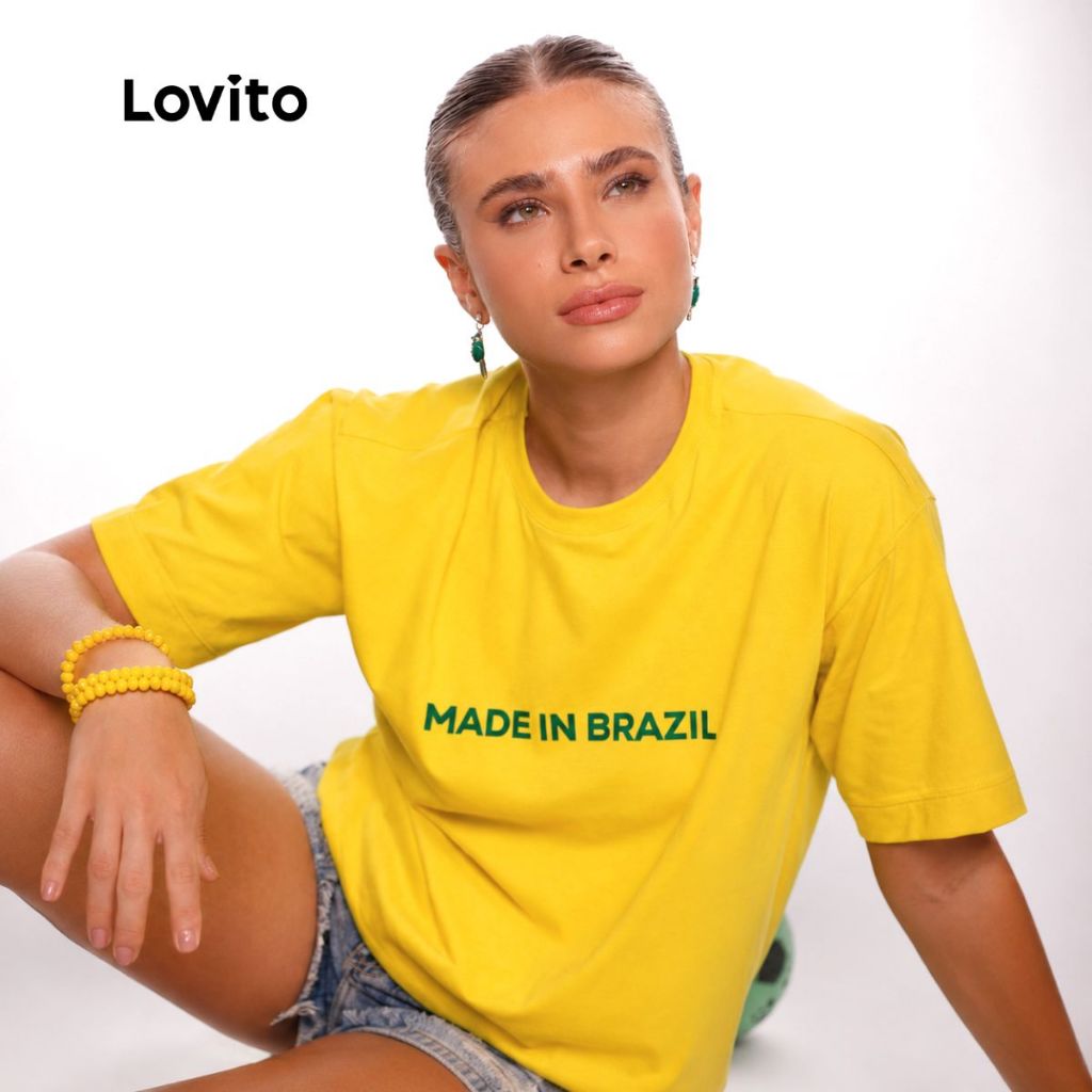 Lovito Camiseta Casual Feminina Brasil Core Copa do Mundo Made In Brazil TSB17351765