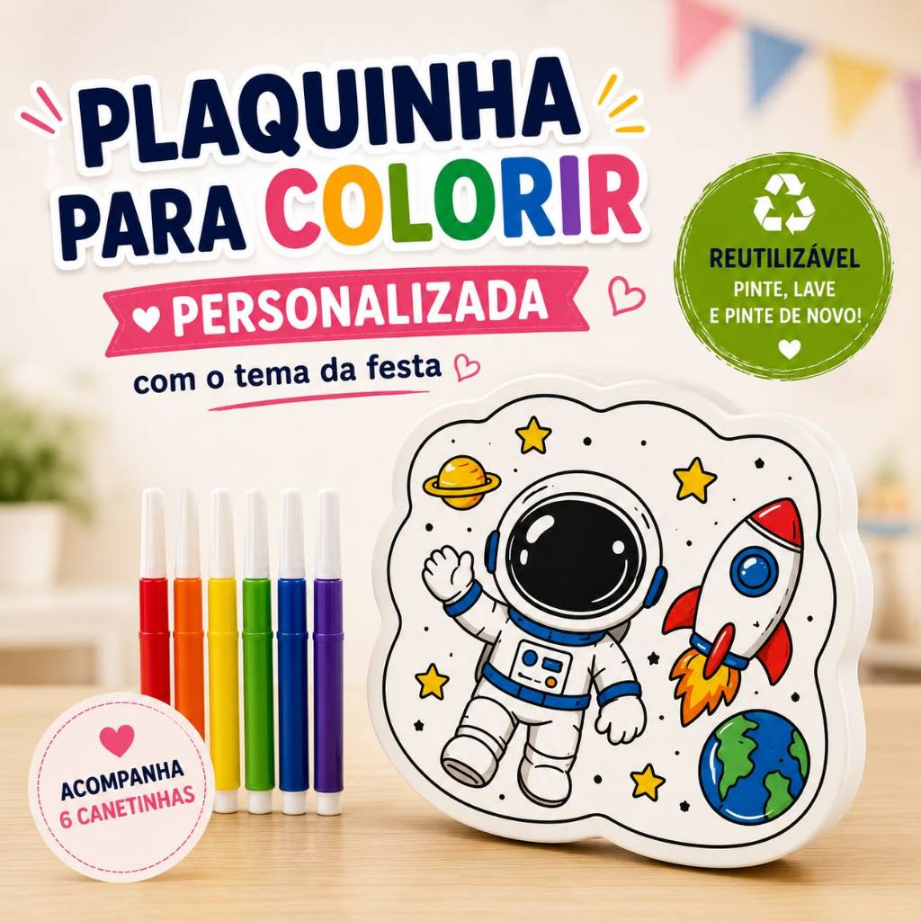 Lembrança Festa Infantil Criativa | Plaquinha para Pintar Personalizada
