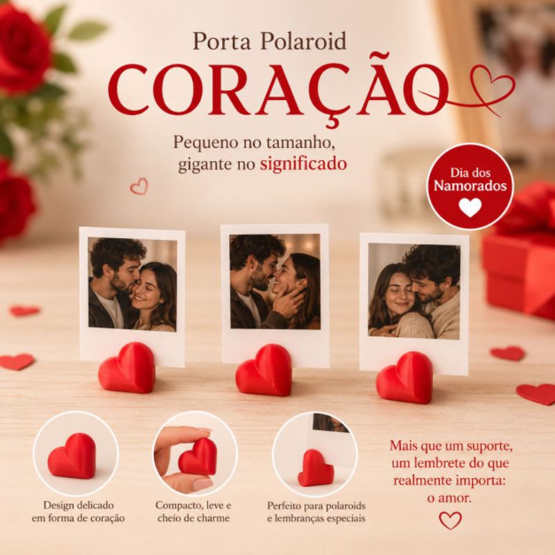 Kit com 20 Mini coração Porta Polaroid Instax Romântico, Mini coração Porta Retrato, Polaroide para Presentes