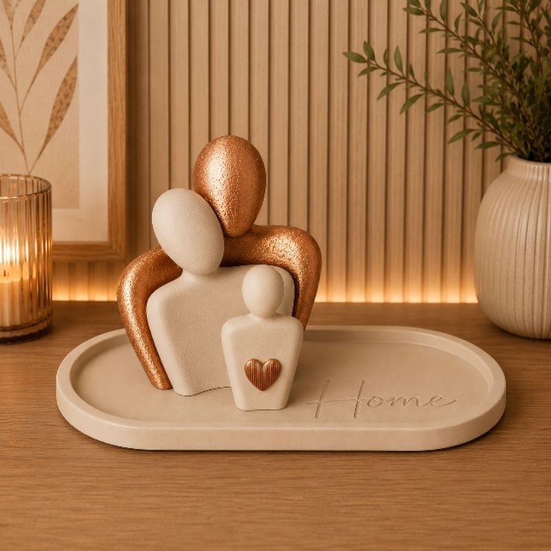 Escultura Decorativa Família com Bandeja Home | Enfeite Moderno para Sala e Aparador