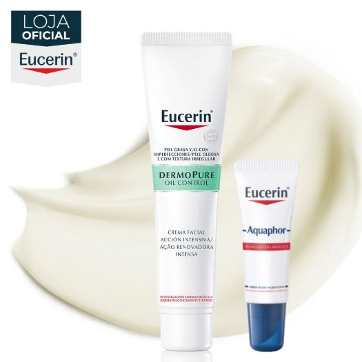 KIT EUCERIN Dermo Pure Creme Facial Antiacne Ação Renovadora Intensa 40ml + Aquaphor Reparador Labial 10ML
