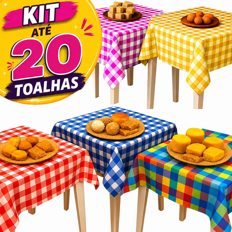 Kit 20 Toalhas de mesa Xadrez Plástica Cobre Manchas 78x78CM Festa Junina - ENVIO IMEDIATO