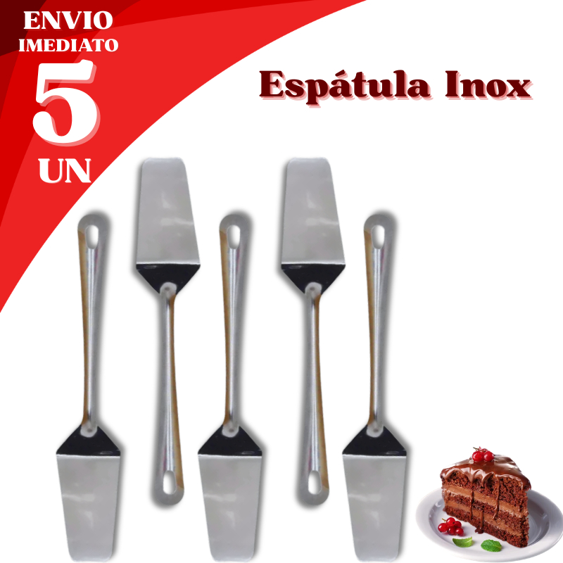 Kit Espátula Inox para Bolo 5/3/1 Pçs Tortas Cortar Servir Hamburguer Virador Panqueca Tapioca Chapa