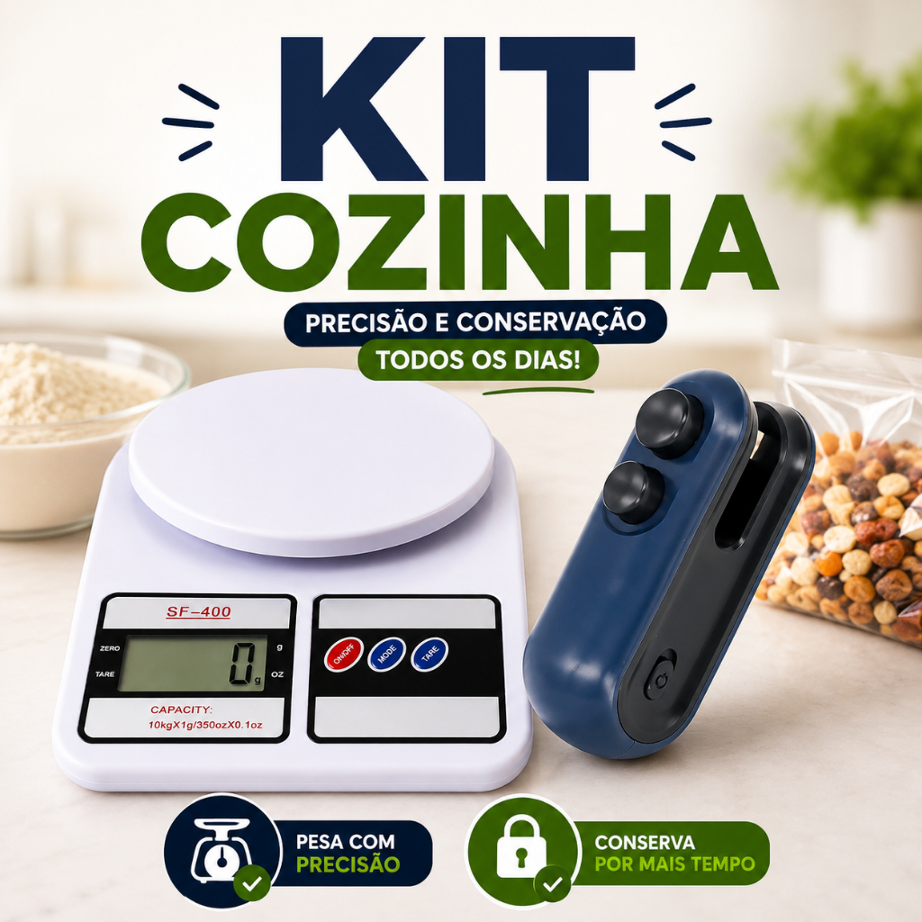 Balança Digital Cozinha 10kg Precisão + Selador de Embalagem USB Mini Seladora Plástico