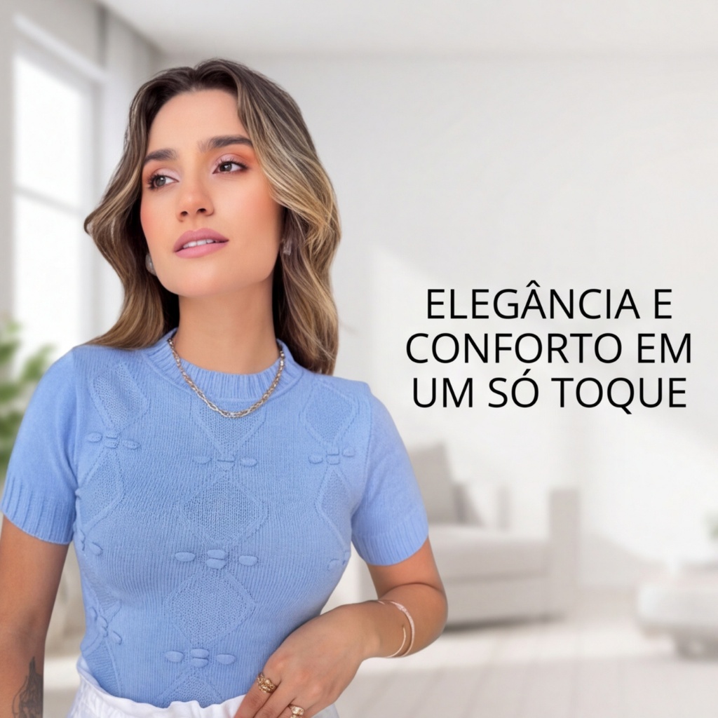 Blusa Modal Tricot Feminino Elegante com Gominho Tricô Modal Verão Tendência 2025