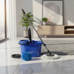 Mop Giratório Com Cabo+Esfregão 16 Litros Econômico Cesto Inox Esfregão Microfibra Perfect Pro