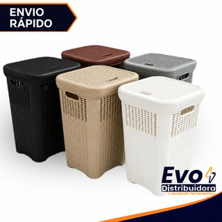 Cesto Telado Rattan 50 Litros Todas as Cores Com Tampa Premium Reforçado