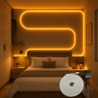 Mangueira LED Neon Dourado 5 Metros 12V Flexível Decorativa Com ou Sem Fonte para Quarto Sala Setup