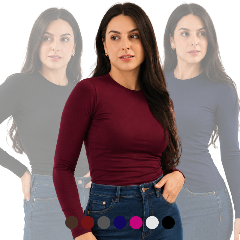 Camiseta Lisa Segunda Pele Feminina Térmica Manga Longa Blusa Básica Camisa Proteção Justa Frio