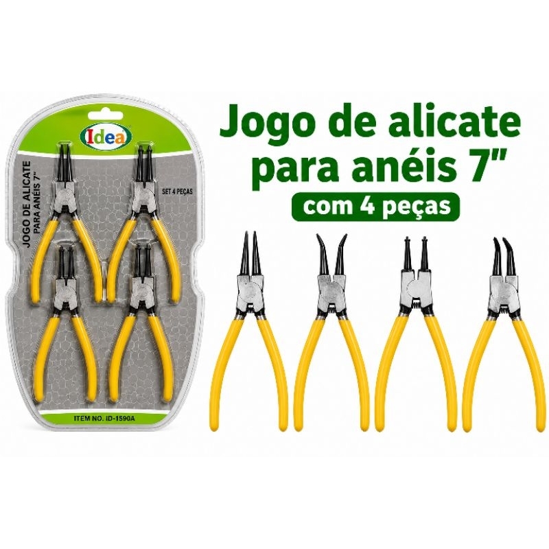 kit jogo Alicate Para Anéis Interno E Externo Bico Curvo E Reto 7 Polegadas 04 Pçs - Idea