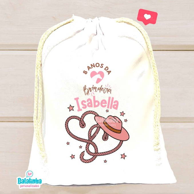 Saquinho surpresa Country Boiadeira personalizado para lembrancinha de aniversário infantil 20und