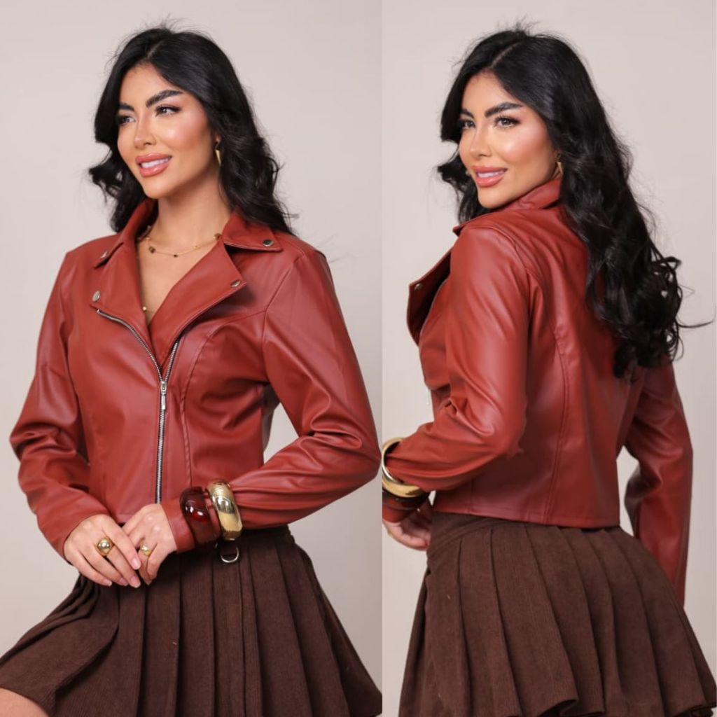Jaqueta Femenina de Couro Fake com Ziper Confortavel Elegante Moda Inverno Envio Imediato