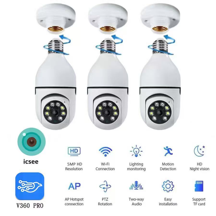 Câmeras de Segurança Wi-Fi 360° – Encaixe em Lâmpada | Visão Noturna | Full HD -G4