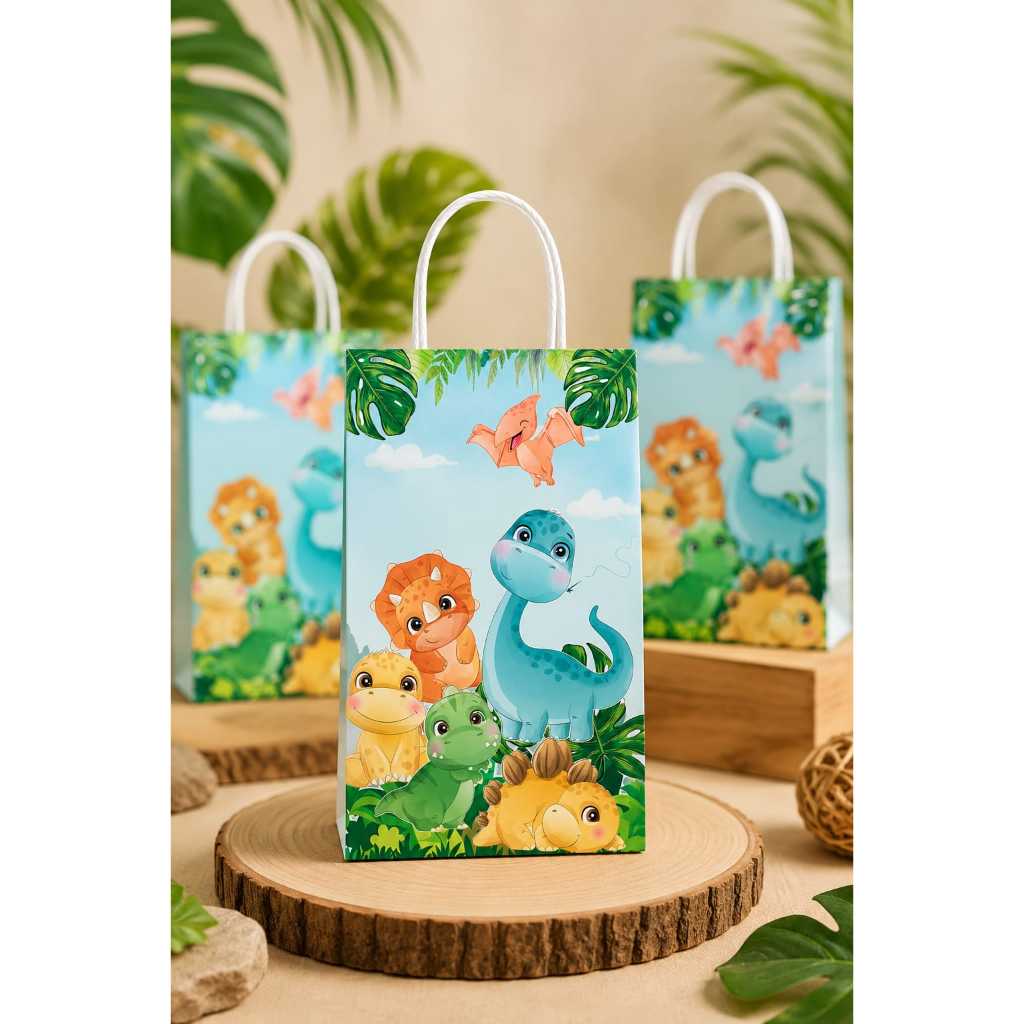 Sacolinha Personalizada Dinossauro Baby 10x15 cm | Lembrancinha Festa Dinossauro | Kit Sacola Papel Personalizada