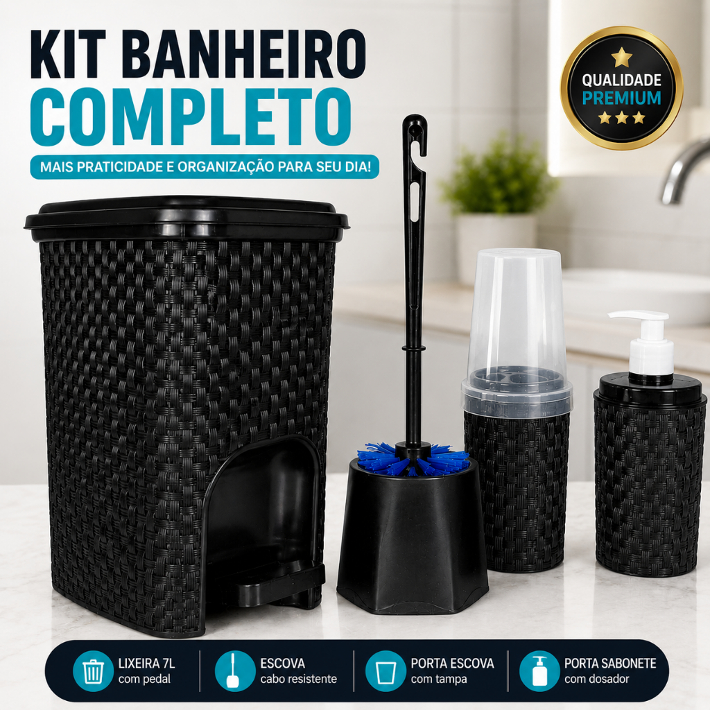 Banheiro Completo – 7L com Pedal + Escova + Porta Escova + Sabonete CASA-UTILIDADES kit