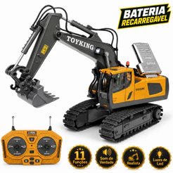 Escavadeira de Controle Remoto Trator Brinquedo de Menino Som Luz Recarregável