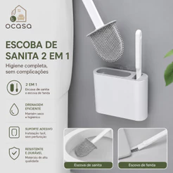 2 em 1 Escova de Silicone para Vaso Sanitário - Base de Banheiro Privada, Alta Eficiênci