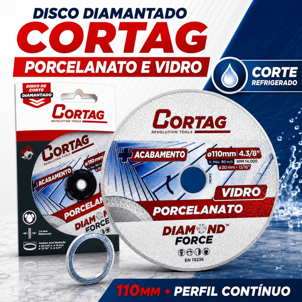 Disco Diamantado Cortag 110mm Porcelanato Vidro Refrigerado Serra Mármore 62796 Kit 1/2/3/5 Unidades