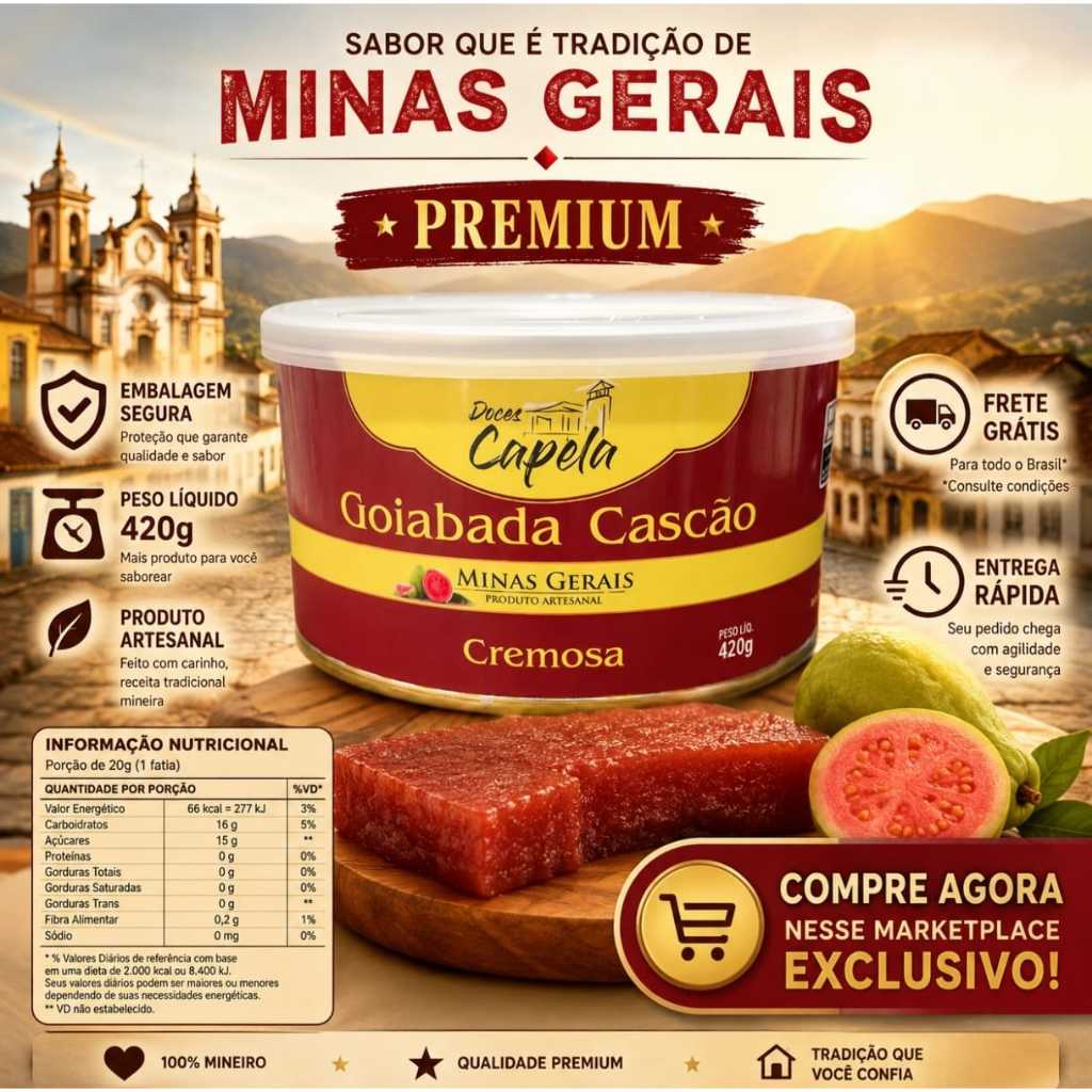 Goiabada Cascao Artesanal Cremosa Premium Capela 420 gramas
