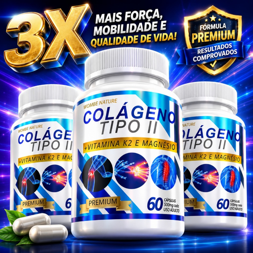 Kit 3 Colágeno Tipo II  | Juntas, ossos e Articulações +Vitaminas - 180 Cápsulas- Envio Imediato