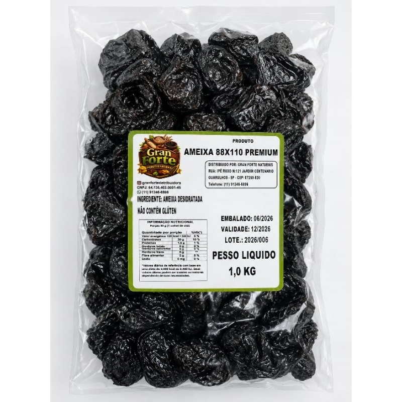Ameixa desidratada Sem Caroço Premium Selecionada 1kg 500g 250g– Gran Forte