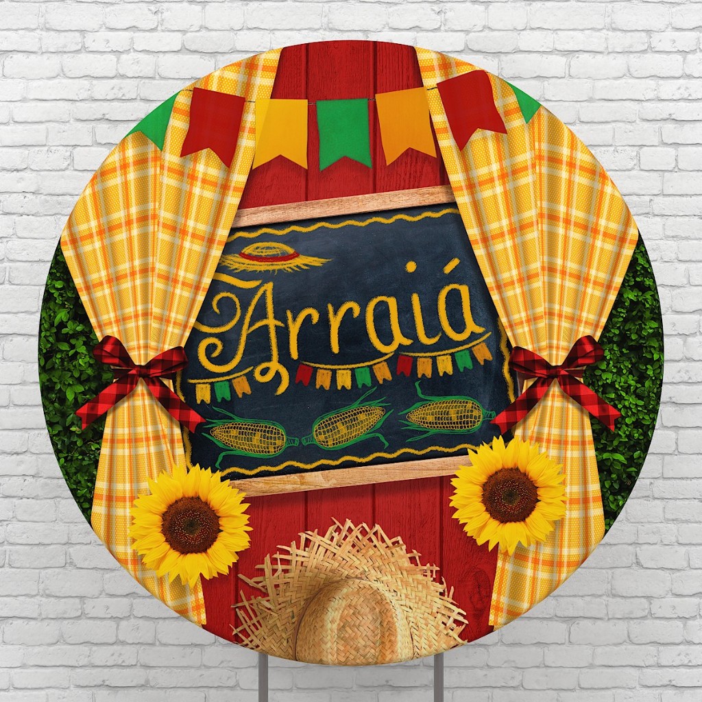 Painel Redondo Decoração Festa Junina Arraiá 1,50m Tecido Sublimado C/Elástico – R-462
