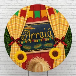 Painel Redondo Decoração Festa Junina Arraiá 1,50m Tecido Sublimado C/Elástico – R-462