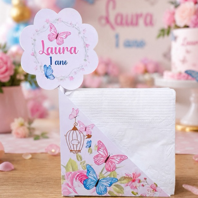 Centro de Mesa lembrancinha  Porta Guardanapo Jardim das Borboletas Personalizado Enfeite Festa Aniversário Chá Infantil