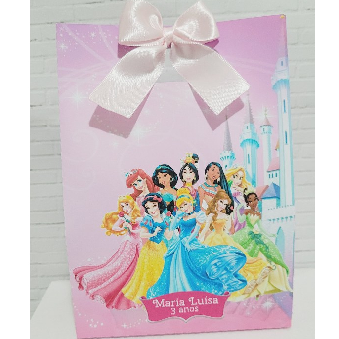 Sacolinha Personalizada Princesas Disney – Pegue e Monte com Laço - Lembrancinha para Festa Infantil