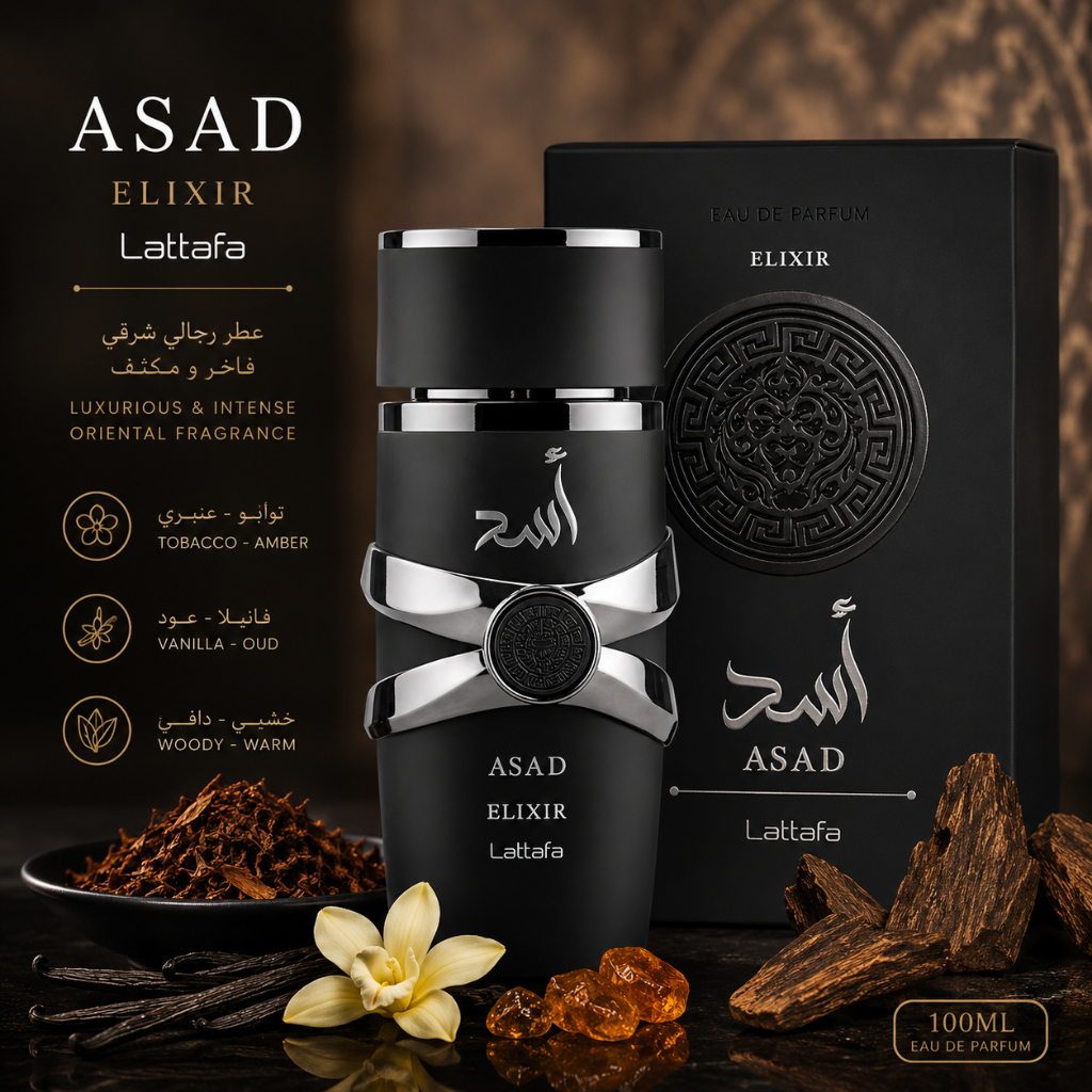 Lattafa Asad Elixir EDP 100ml Perfume Masculino Original Árabe Importado Longa Duração