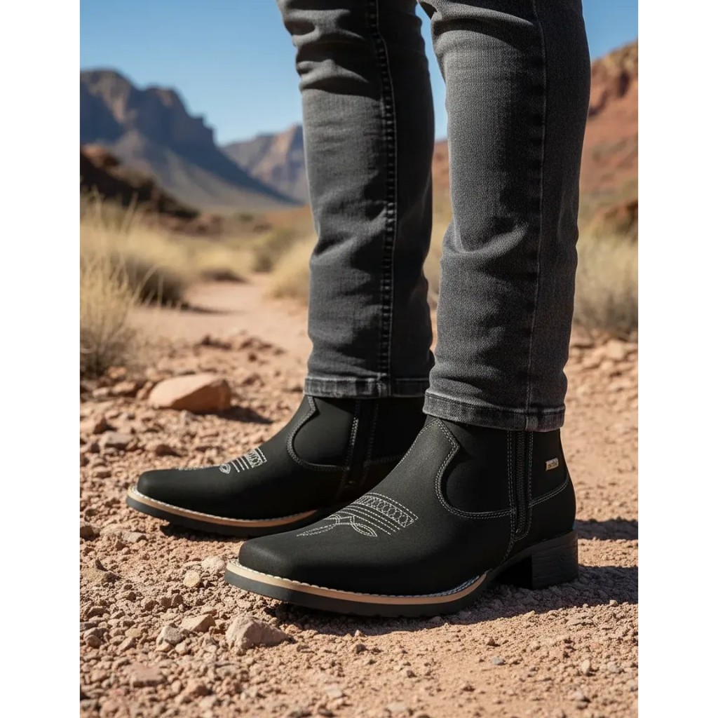 Botina Campo Feminina Zebu Nobuck Preto 71030 Country Couro Legítimo Bota Original Premium