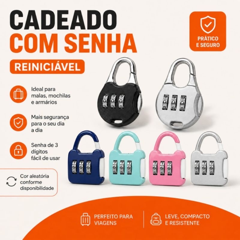 Cadeado com Senha Numérica 3 Dígitos Reiniciável Compacto para Mala Mochila Armário Viagem