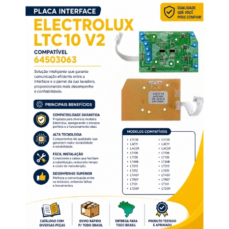 Placa Interface Electrolux Ltc10 V2 Compatível 64503063