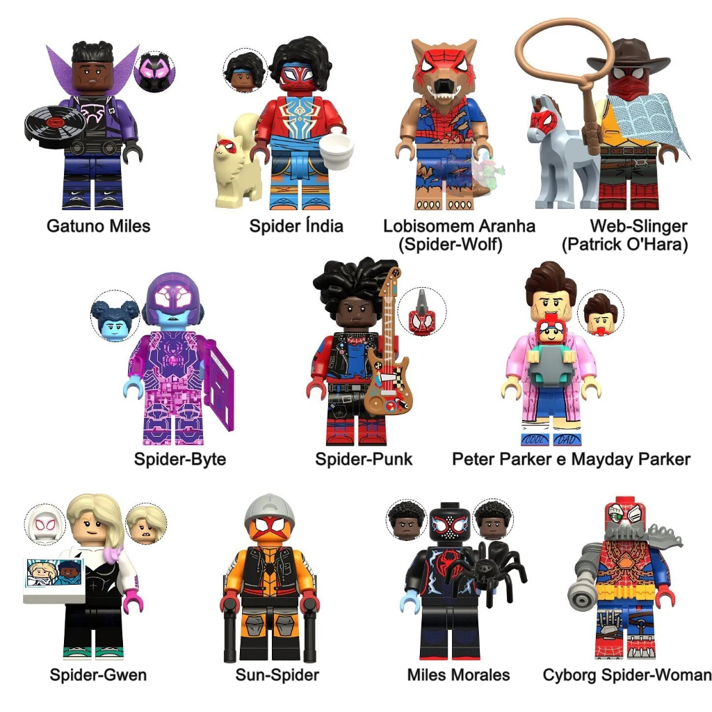 Minifigures Spiderman Into the spider verse miniaturas Gatuno Miles morales Gwen Peter/Mayday Parker