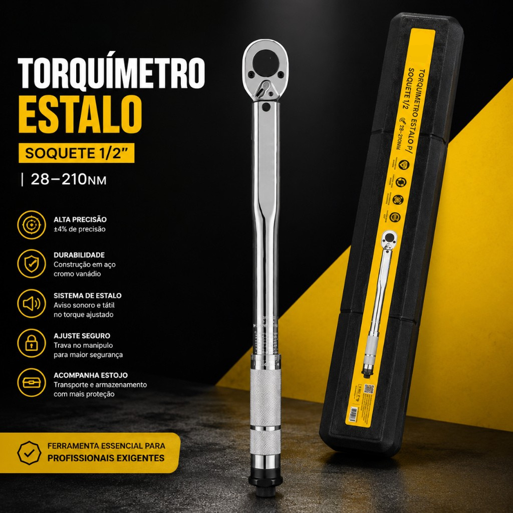 Torquimetro De Estalo 1/2 Profissional 28-210nm Estalo Click Catraca Reversível
