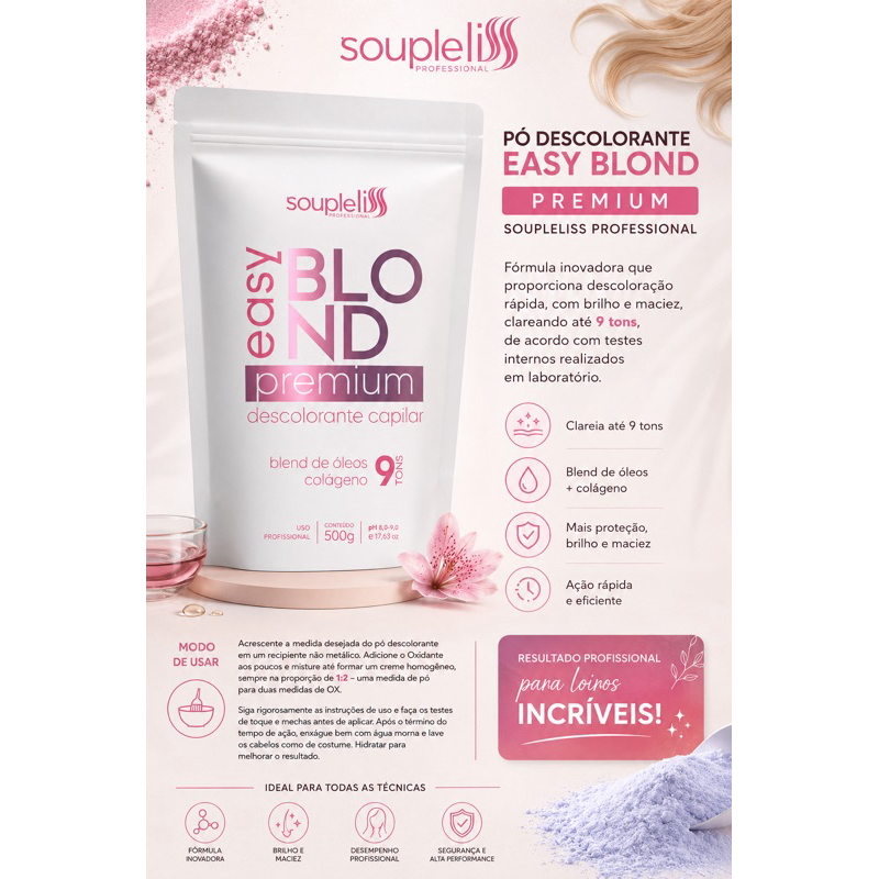 Pó Descolorante rosa  Easy Blond 500gr Soupleliss Professional