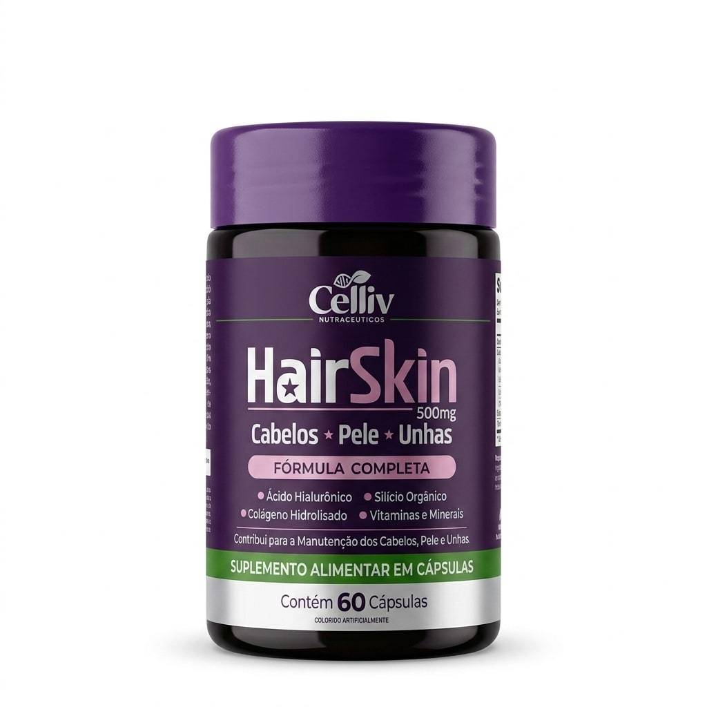 Hair Skin Cabelo Pele Unhas Ácido Hialurônico Colágeno Silício Orgânico 60 Cápsulas Celliv