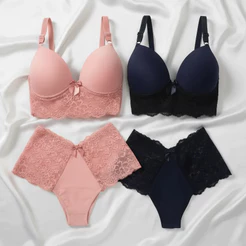 Kit 2 Conjuntos Plus Size Sensual com Bojo Alça Reforcadas Sexy Lingerie Luxo Veste 48 ao 54 rendado