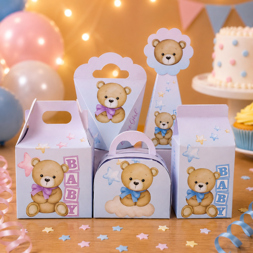 Caixinhas chá revelação URSINHO AZUL E ROSA - Caixas p/ decoração e lembrancinha