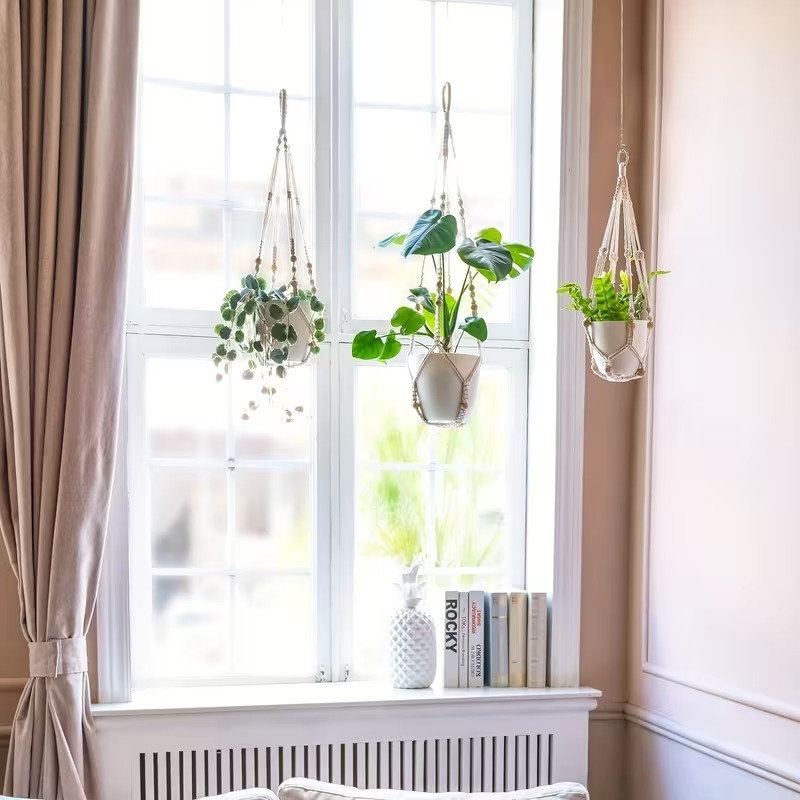 Macramê Contemporâneo Vasos de Plantas com Suporte em Macramê Cesta Suspensa Decorativa - YC801229