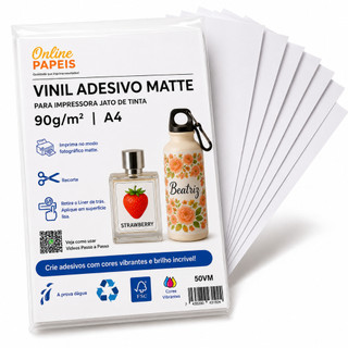 50 Adesivos Vinil A4 Matte Branco Fosco Jato de Tinta