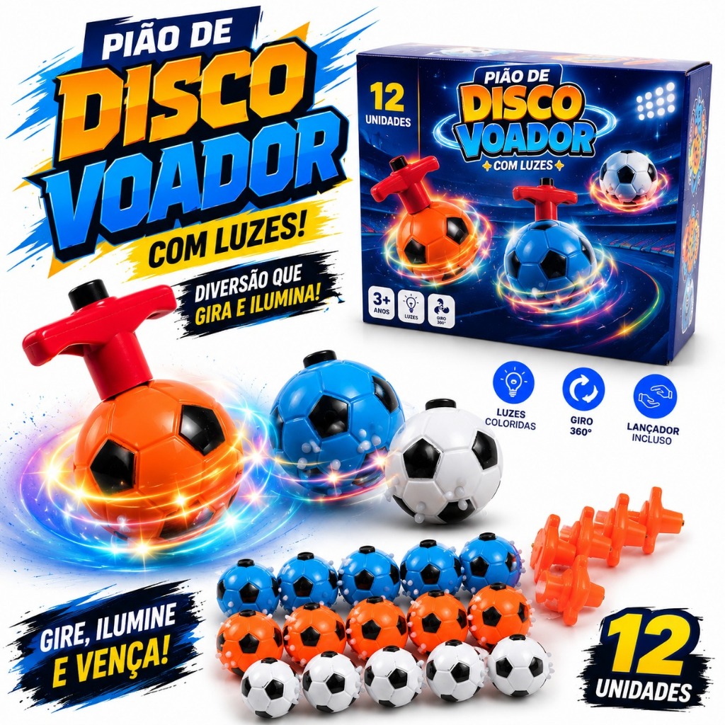 Kit Caixa 12 Pião Bola Sonoro Prenda Festa Junina Luminoso Brinquedo Led