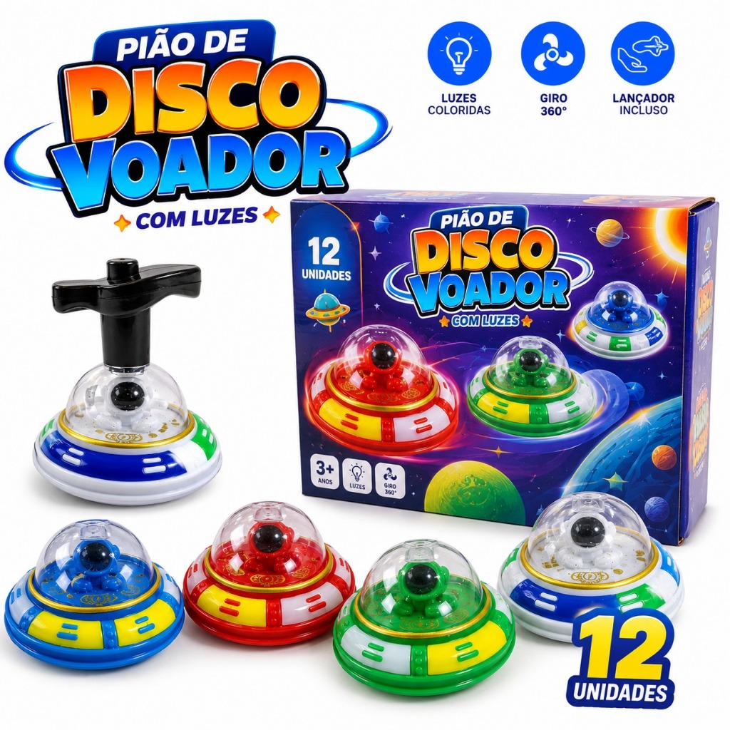Kit Caixa 12 Pião Sonoro Prenda Festa Junina Luminoso Led Brinquedo