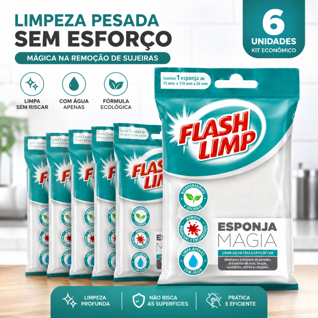 Esponja Magica Tira Mancha Com 6 Unidades Flash Limp Para Casa Cozinha Limpeza Empresas Comercios